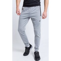 Spodnie treningowe męskie SPMTR205 - chłodny jasny szary. Szare spodnie sportowe męskie 4f, na lato, z dzianiny. W wyprzedaży za 99.99 zł.