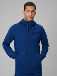 4F Bluza dresowa regular z kapturem męska - granatowa XL. Niebieskie bluzy męskie 4f, m, bez wzorów, z bawełny, z kapturem. Za 169.99 zł.