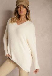 Beżowy Sweter z Dodatkiem Kaszmiru o Kroju Nietoperza Edalianna. Brązowe swetry damskie Renee, uniwersalny, z aplikacjami, z jeansu, casualowe, bez kołnierzyka, bez ramiączek, bez kaptura. Za 129.99 zł.
