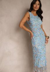 Niebieska Sukienka o Taliowanym w Kwiatowy Wzór Lirandra. Niebieskie sukienki damskie Renee, na imprezę, m, bez wzorów, z wiskozy, eleganckie, bez kołnierzyka, bez ramiączek, maxi. Za 109.99 zł.
