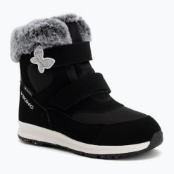 Śniegowce dziecięce Viking Footwear Belle Butterfly Warm GTX 2V. Czarne śniegowce dziewczęce Viking, z gore-texu, przed kolano, bez zapięcia. Za 309.99 zł.