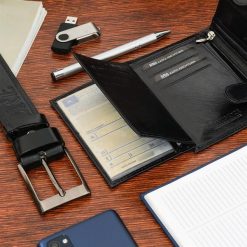 Zestaw męski skórzany premium Beltimore portfel pasek U01 : Kolory - czarny, Rozmiar pasków - r.100-115 cm. Czarne paski damskie bez wzorów. Za 114.90 zł.