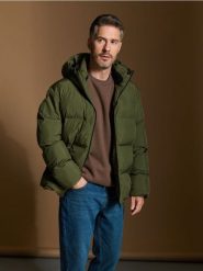 Kurtka ocieplana - khaki. Brązowe kurtki męskie Sinsay, l, z aplikacjami, bez kaptura. Za 179.99 zł.