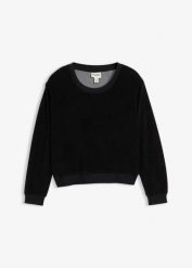 Bluza z miękkiej froty. Czarne bluzy damskie bonprix, bez wzorów, bez kaptura. Za 99.99 zł.