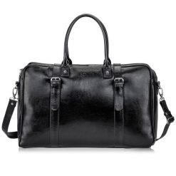 Skórzana torba męska podróżna, weekendowa Solier czarna. Czarne torby na ramię męskie Solier, bez wzorów, ze skóry, eleganckie, na ramię. Za 699.99 zł.
