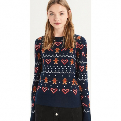 Sweter ze świątecznym wzorem - Granatowy. Niebieskie swetry damskie Sinsay. Za 59.99 zł.
