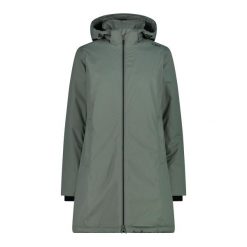 Płaszcz damski turystyczne CMP 32Z1406. Zielone płaszcze damskie CMP, xl, bez wzorów, z materiału, sportowe, bez kaptura. Za 299.99 zł.