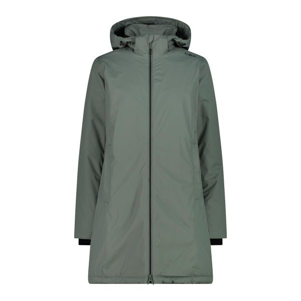 Płaszcz damski turystyczne CMP 32Z1406. Zielone płaszcze damskie CMP, l, bez wzorów, z materiału, sportowe, bez kaptura. Za 599.99 zł.