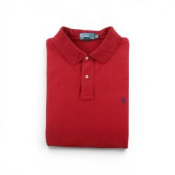 Second life - Polo Ralph Lauren koszulka męska krótkie rękawy - Stan dobry. Czerwone koszulki polo męskie Ralph Lauren, m, bez wzorów, z materiału, bez kołnierzyka, bez ramiączek, na golfa. Za 106.46 zł.