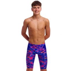 Spodenki FUNKY TRUNKS Warped Waves - jammery chłopięce. Fioletowe kąpielówki dla chłopców FUNKY TRUNKS, bez wzorów. Za 199.00 zł.