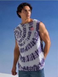 Bawełniany tank top ze wzorem tie dye - błękitny. Niebieskie t-shirty męskie Sinsay, l, bez wzorów, z bawełny, bez kołnierzyka. Za 25.99 zł.