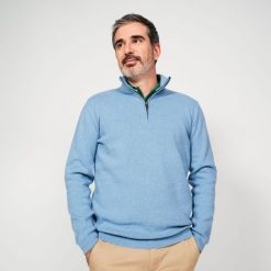 Sweter do golfa męski MW500 z półgolfem. Niebieskie buty sportowe męskie INESIS, z bawełny, bez zapięcia, na golfa. Za 159.99 zł.