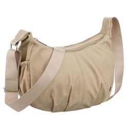 Torebka damska z poliestru w beżowym kolorze, dwukomorowa - Peterson. Brązowe torebki do ręki damskie Peterson, bez wzorów, bez dodatków. Za 77.99 zł.