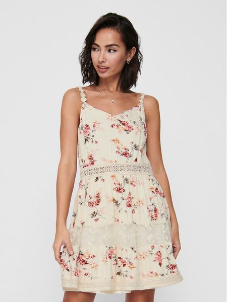 ONLY Sukienka letnia Karmen 15177478 Beżowy Regular Fit. Brązowe sukienki damskie Only, na lato, bez wzorów, z wiskozy, bez kołnierzyka, bez ramiączek. Za 99.99 zł.