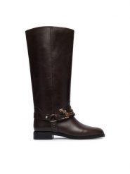 PINKO Oficerki Cheval 01 SD0583P001 Brązowy ciemny. Brązowe kozaki damskie Pinko, ze skóry, bez obcasa, na płaskiej podeszwie. Za 1,829.00 zł.