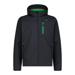 Kurtka z zamkiem błyskawicznym z kapturem CMP. Szare kurtki sportowe męskie CMP, bez wzorów, z softshellu, trekkingowe. Za 371.50 zł.