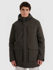 4F Parka przejściowa membrana 8000 męska - oliwkowa/khaki S. Brązowe płaszcze męskie 4f, m, bez wzorów, bez kaptura. Za 699.99 zł.