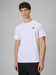 4F T-shirt regular gładki męski - biały XL. Białe t-shirty męskie 4f, m, bez wzorów, z jeansu, biznesowe, bez kołnierzyka. Za 49.99 zł.