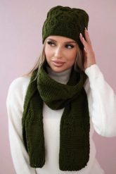 Komplet damski z szalem Michalina K415 khaki. Brązowe szaliki i chusty damskie KESI, bez wzorów, z wełny. Za 193.67 zł.