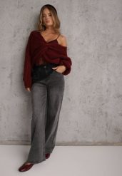 Szare Jeansy z Bawełną o Szerokim Kroju z Efektem Sprania Hevitte. Szare jeansy damskie Renee. Za 139.99 zł.