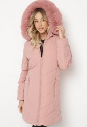 Ciemnoróżowa Kurtka Pikowana Długa z Odpinanym FuterkiemRaizelle. Czerwone kurtki damskie Born2be, l, bez wzorów, z jeansu, bez kaptura. Za 249.99 zł.