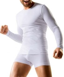Koszulka męska bawełniana z długim rękawem Brubeck COTTON. Białe bluzki z długim rękawem męskie Brubeck, m, bez wzorów, z bawełny, bez kołnierzyka. Za 79.99 zł.