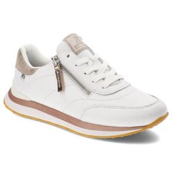 Białe Sneakersy Rieker Modne Obuwie Damskie. Białe półbuty damskie Rieker, bez wzorów, ze skóry, bez obcasa, bez zapięcia. Za 359.00 zł.