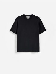 T-shirt boxy z bawełny merceryzowanej - czarny. Czarne t-shirty męskie Reserved, l, bez wzorów, z bawełny, bez kołnierzyka. Za 119.99 zł.