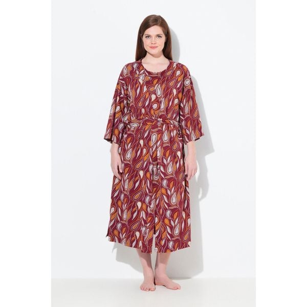 Damskie Szlafrok wzór paisley forma kimona rękaw 3/4 bawełna organiczna. Czerwone szlafroki damskie Ulla Popken, l, bez wzorów, z bawełny, plus size, bez ramiączek, bez kaptura. Za 279.99 zł.