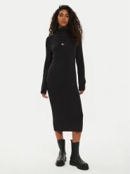 Tommy Jeans Sukienka dzianinowa Tjw Mockneck Badge DW0DW19815 Czarny Regular Fit. Czarne sukienki damskie Tommy Jeans, xxs, bez wzorów, z bawełny, bez kołnierzyka, bez ramiączek. Za 189.99 zł.