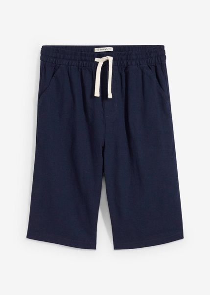 Szorty z gumką w talii, z przewiewnej mieszanki lnu, Regułar Fit. Niebieskie spodnie materiałowe dla chłopców bonprix, bez wzorów. Za 89.99 zł.