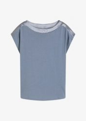 T-shirt z satynowym karczkiem. Białe bluzki damskie bonprix, bez wzorów, z satyny, eleganckie, bez kołnierzyka. Za 102.99 zł.