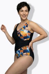 Damskie Strój kąpielowy w kopertowym stylu miękkie miseczki. Czarne kostiumy jednoczęściowe damskie Ulla Popken, plus size, bez wzorów, z elastanu, plus size, do pływania. Za 191.99 zł.