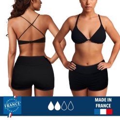 Menstruacyjne szorty kąpielowe – średnia chłonność. Czarne szorty sportowe damskie PLIM UNDERWEAR, xl, bez wzorów, sportowe, do pływania. Za 174.99 zł.