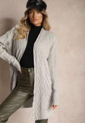 Szary Kardigan Nierozpinany o Długim Kroju Ozdobiony Tłoczeniem Vailithe. Szare kardigany damskie Renee, s, z aplikacjami, z jeansu, eleganckie, bez kołnierzyka, bez ramiączek, długie, bez kaptura. Za 139.99 zł.