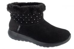 Buty zimowe damskie, Slip-Ins: On-The-Go Joy - Cozy Shimmer. Czarne obuwie sportowe damskie Skechers, bez wzorów, z materiału. Za 449.99 zł.