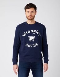 WRANGLER CREW SWEAT MĘSKA BLUZA KLASYCZNA NAVY W6M8HY114 112141491. Niebieskie bluzy męskie Wrangler, m, bez wzorów, bez kaptura. W wyprzedaży za 79.99 zł.