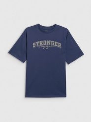 4F T-shirt loose z nadrukiem chłopięcy - granatowy 134/140 (8-10 lat). Niebieskie t-shirty dla chłopców 4f, bez wzorów, z bawełny, bez ramiączek. Za 59.99 zł.