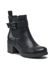 Clara Barson Botki WS2265-07 Czarny. Czarne botki damskie Clara Barson, ze skóry, bez obcasa, na słupku, bez zapięcia. Za 159.99 zł.