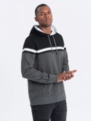 Bluza męska z kapturem trzykolorowa - szara V2. Szare bluzy męskie Ombre Clothing, l, bez wzorów, z bawełny, z kapturem. W wyprzedaży za 69.99 zł.