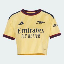Krótka koszulka z trzeciego zestawu Arsenal FC 26/27. Żółte koszulki sportowe damskie Adidas, l, bez wzorów, z dzianiny, bez kołnierzyka, bez ramiączek, do piłki nożnej, climacool (adidas). Za 369.00 zł.