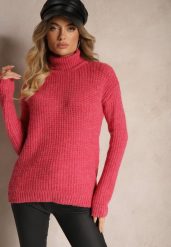 Fuksjowy Casualowy Golf Ertinna. Czerwone swetry dla dziewczynek Renee, z aplikacjami, eleganckie, bez kołnierzyka, bez ramiączek, bez kaptura. Za 99.99 zł.