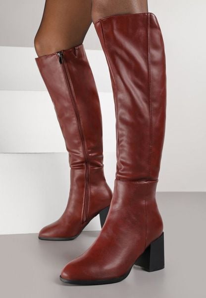 Bordowe Kozaki Vices na Obcasie Ozdobione Przeszyciami Cidvira. Czerwone kozaki damskie Born2be, z jeansu, bez obcasa, na obcasie. Za 149.99 zł.