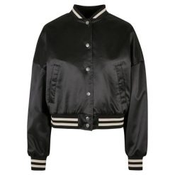 Damska Satynowa Kurtka Varsity O Kroju Oversize. Czarne kurtki damskie Urban Classics, xl, bez wzorów, z satyny, bez kaptura. Za 220.99 zł.