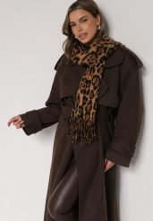 Brązowy Wiskozowy Szalik w Panterkę z Frędzlami Vetivada. Brązowe szaliki i chusty damskie Born2be, bez wzorów, z jeansu, biznesowe. Za 39.99 zł.