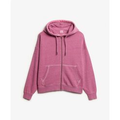 Damska bluza z kapturem na zamek z barwionego materiału Superdry Logo Essential. Niebieskie bluzy damskie Superdry., l, bez wzorów, z kapturem. Za 371.20 zł.