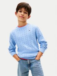 Tommy Hilfiger Sweter KB0KB09753 Błękitny Regular Fit. Niebieskie swetry dla chłopców Tommy Hilfiger, bez wzorów, z bawełny, bez kołnierzyka, bez kaptura. Za 299.99 zł.