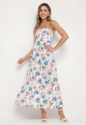 Niebieska Sukienka z Wiskozą o Rozkloszowanym Kroju w Kwiaty Nalorene. Niebieskie sukienki damskie Born2be, na co dzień, l, bez wzorów, z wiskozy, eleganckie, bez kołnierzyka, bez ramiączek, maxi, dopasowane. Za 84.99 zł.