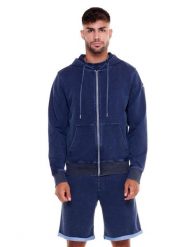 Męska jeansowa bluza z kapturem w kolorze indygo. Niebieskie bluzy męskie LEONE 1947 APPAREL, l, bez wzorów, z bawełny, z kapturem, na fitness i siłownię. Za 189.41 zł.