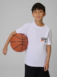 4F T-shirt regular z nadrukiem chłopięcy - biały 122 (6-7 lat). Białe t-shirty dla chłopców 4f, bez wzorów, z bawełny, bez ramiączek. Za 59.99 zł.
